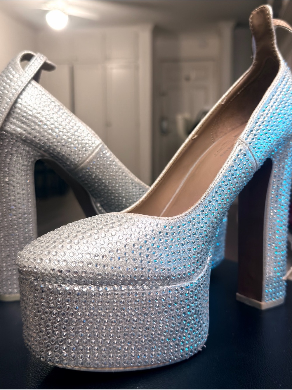 Call It Spring Silver Crystal Platform Pumps